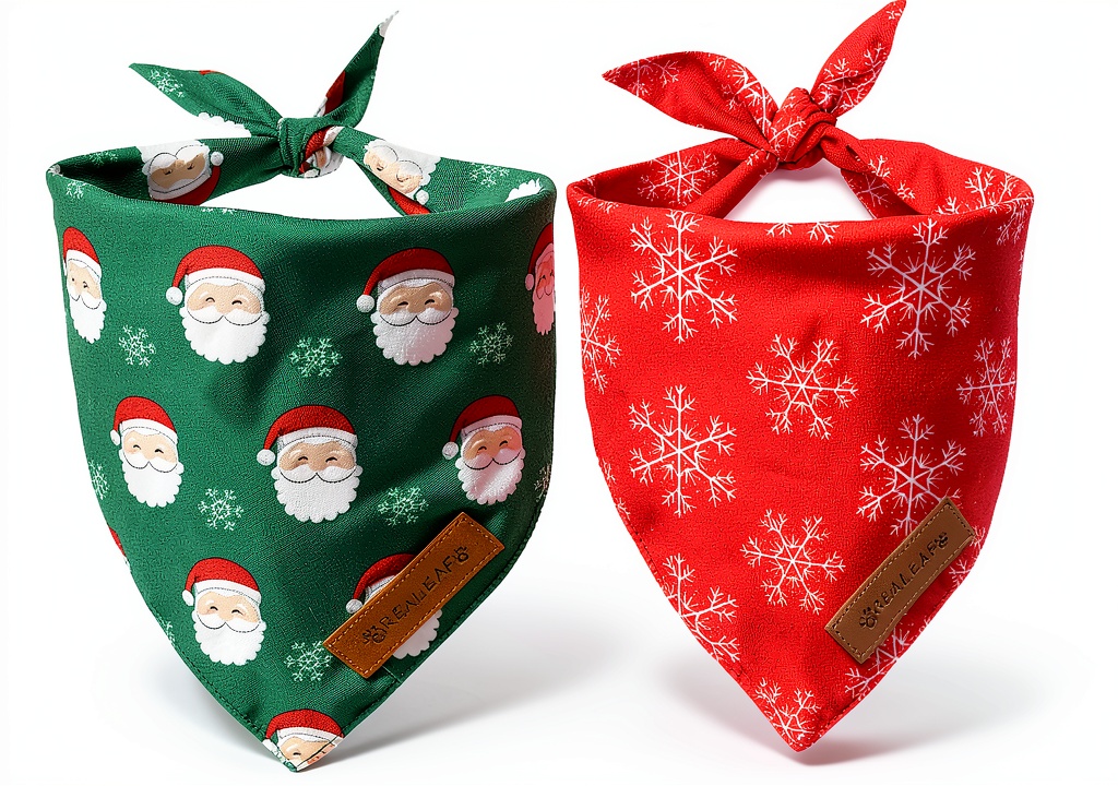 Realeaf dog bandana with Christmas design on a pet