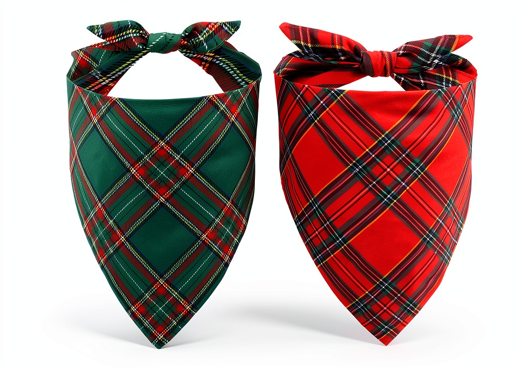 Goherii dog bandana in Christmas plaid on a small dog