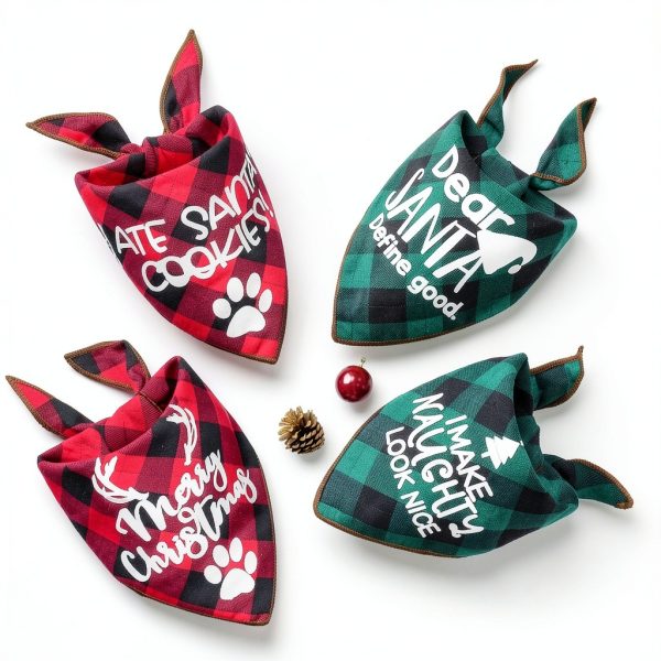 Remifa Christmas Dog Bandana Holiday Pattern Soft Fabric-6