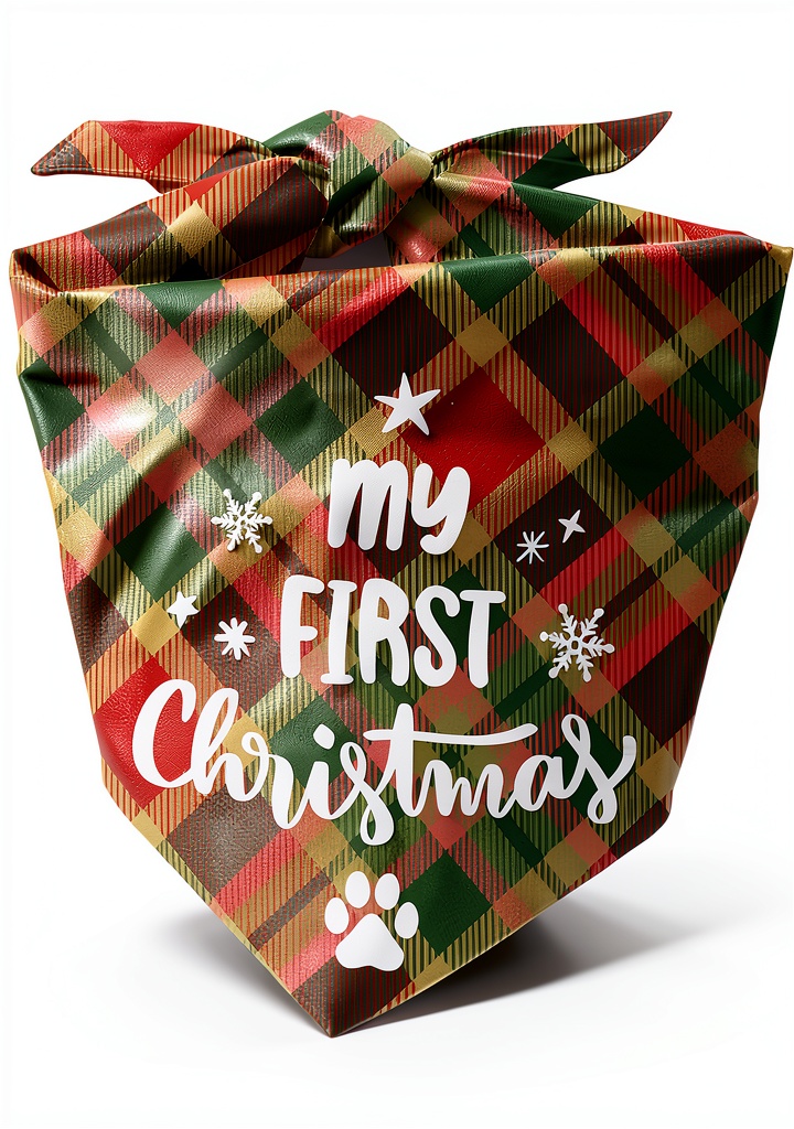 Joyriza Dog Bandana wrapped around a small dog during Christmas