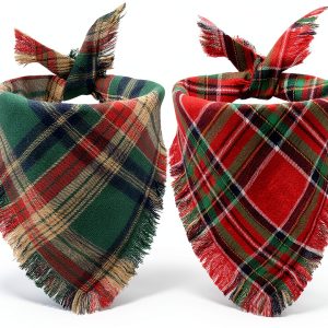 CozyHaus Christmas Dog Bandanas Large Red Plaid-0