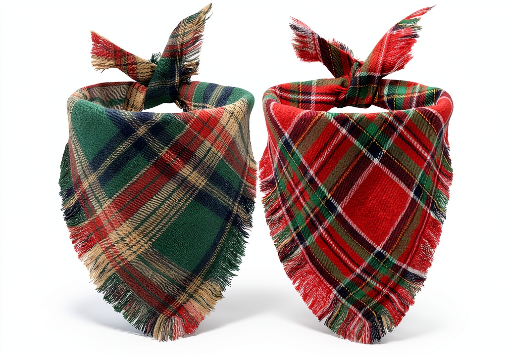 CozyHaus Christmas dog bandanas in red plaid design