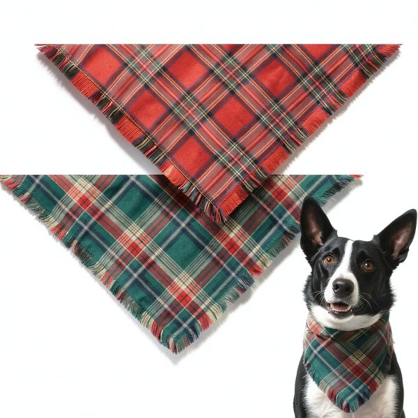 Dog Christmas Bandana Yicostar Plaid Tassel Design-3