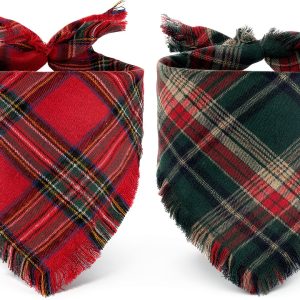 Dog Christmas Bandana Yicostar Plaid Tassel Design-0