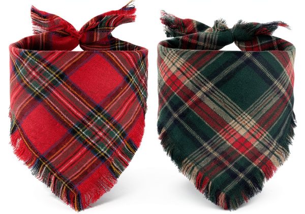 Dog Christmas Bandana Yicostar Plaid Tassel Design-0