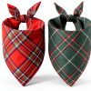 Doncida Dog Bandana Double Sided Plaid Red Green-0