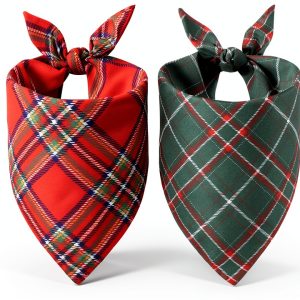 Doncida Dog Bandana Double Sided Plaid Red Green-0