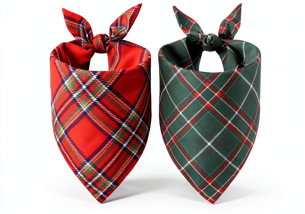 Dog wearing red plaid bandana at a holiday photo shoot