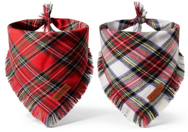 PTDECOR Christmas Dog Bandana Set 2‑Pack Red Plaid Small Large X‑Large-0