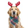 PTDECOR Christmas Dog Bandana Set 2‑Pack Red Green Plaid Tassel Small-1