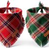 ADOGGYGO Christmas Dog Bandana Set Red Green Plaid with Tassels-0