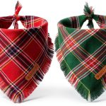 ADOGGYGO Christmas Dog Bandana Set Red Green Plaid with Tassels-0