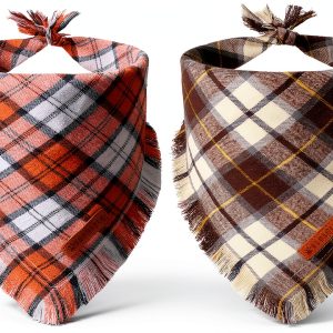ADOGGYGO Fall Dog Bandana Premium Cotton Plaid Tassel Small to X-Large-0