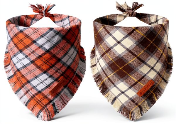 ADOGGYGO Fall Dog Bandana Premium Cotton Plaid Tassel Small to X-Large-0