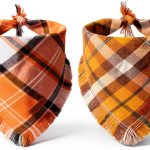 PTDECOR Fall Dog Bandana Small/XL Orange Plaid Tassel 2‑Pack-0