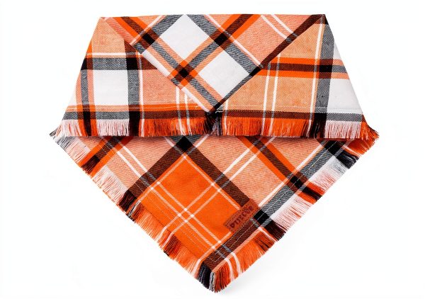 PTDECOR Fall Dog Bandana Small/XL Orange Plaid Tassel 2‑Pack-5