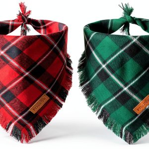 Christmas Dog Bandana 2 Pack PTDECOR Plaid Cotton Various Sizes-0