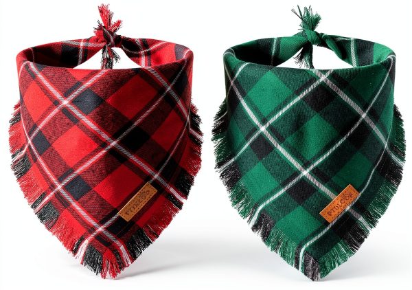 Christmas Dog Bandana 2 Pack PTDECOR Plaid Cotton Various Sizes-0