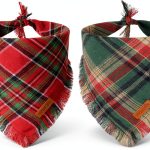PTDECOR Christmas Dog Bandana 2 Pack Red Green Plaid Tassel-0