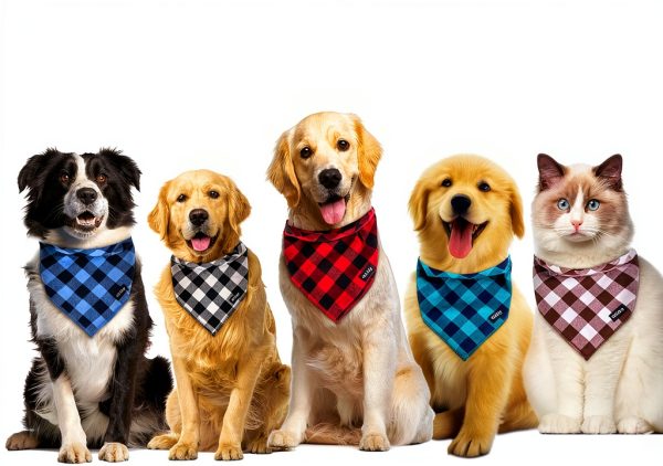 youyishi Dog Bandana Cotton Plaid & Grid Designs Adjustable Sizes-3