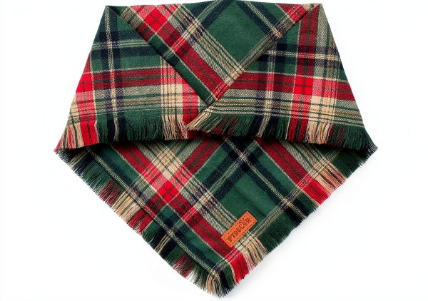 PTDECOR Christmas Dog Bandana Set 2‑Pack Red Green Plaid Tassel Small-4