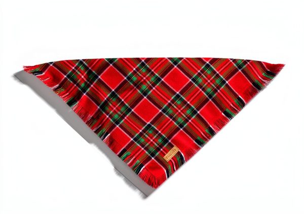 PTDECOR Christmas Dog Bandana 2 Pack Red Green Plaid Tassel-3