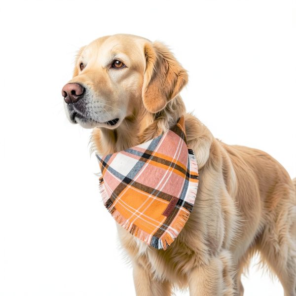 PTDECOR Fall Dog Bandana Small/XL Orange Plaid Tassel 2‑Pack-3