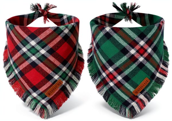 ADOGGYGO Christmas Dog Bandana Red Green Plaid Soft Cotton Sizes-0