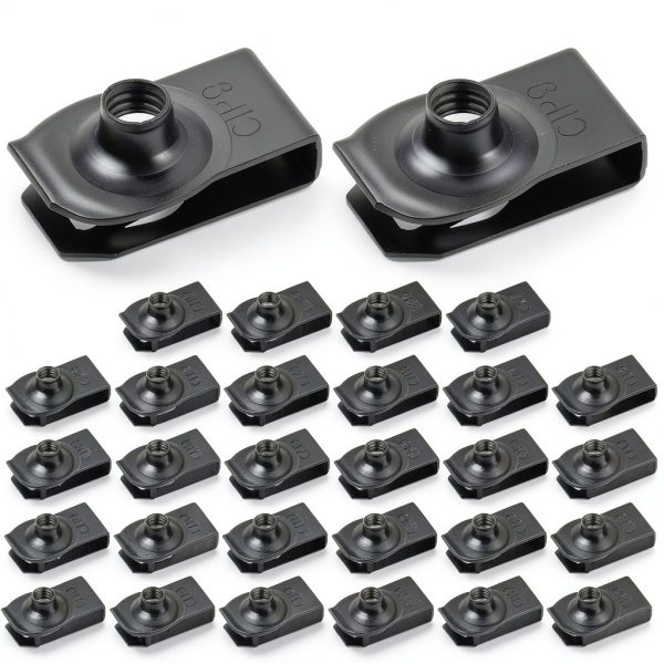 30 PCS Bumper Fender Extruded U Nuts, Bumper Fender U Style Clip on Nut Extruded UStyle Spring Nuts, U-Type Carbon Steel Regular Extrudeds U-Nut UType Fasteners for Auto Fenders Grill Retainer Clips-0